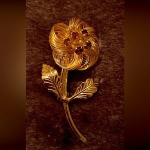 Vintage gold tone rose with six colored crystals.1959s/60s